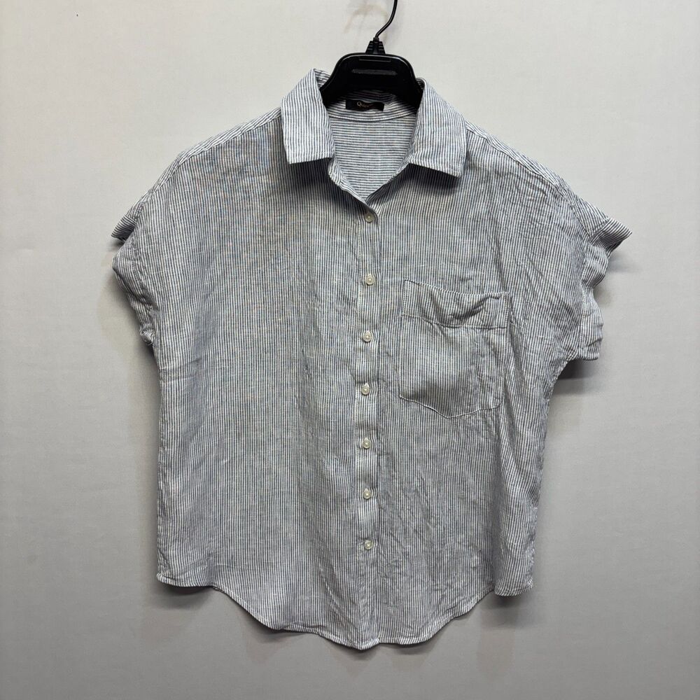 Quince Women 100% European Linen Camp Shirt Size Small Blue Pinstripe D118 -20